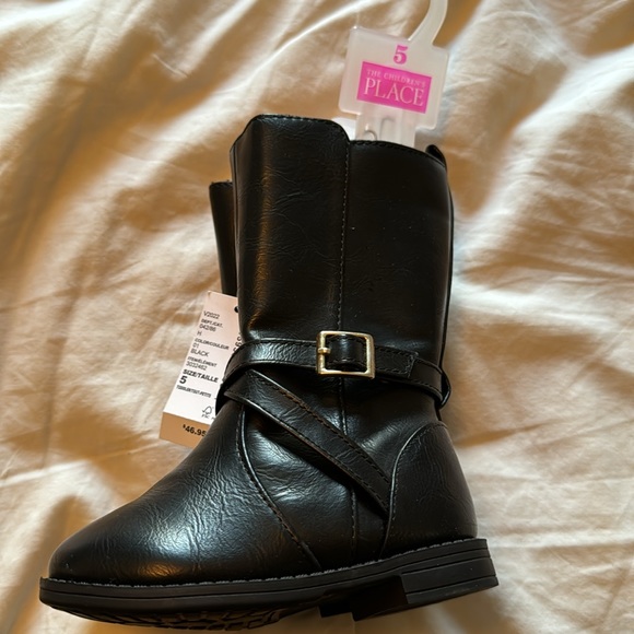 Children’s Place NWT Girls tall black faux leather boots Size 5 - Picture 2 of 11